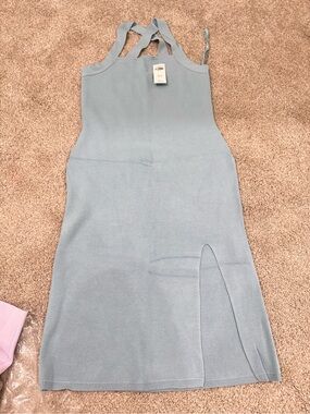 Abercrombie & Fitch Light Blue Halter Midi Dress with Side Slit